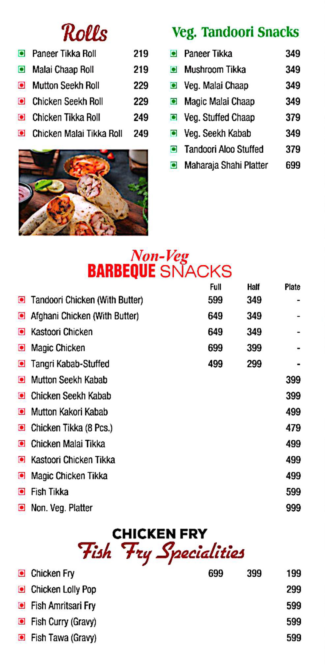 Chawla's Menu