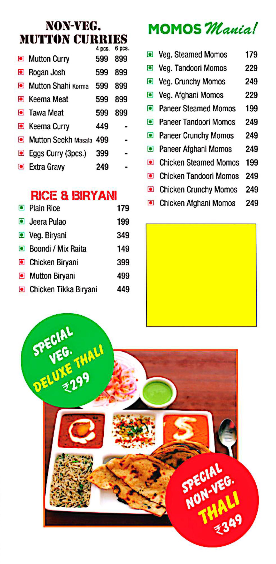 Chawla's Menu